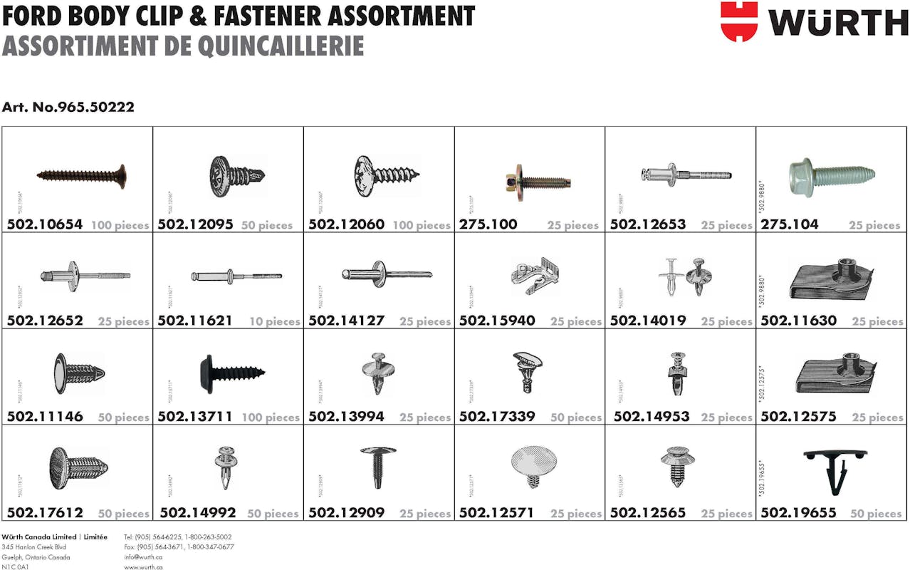 Ford Specific Body Fastener Assortment Fasteners Wurth